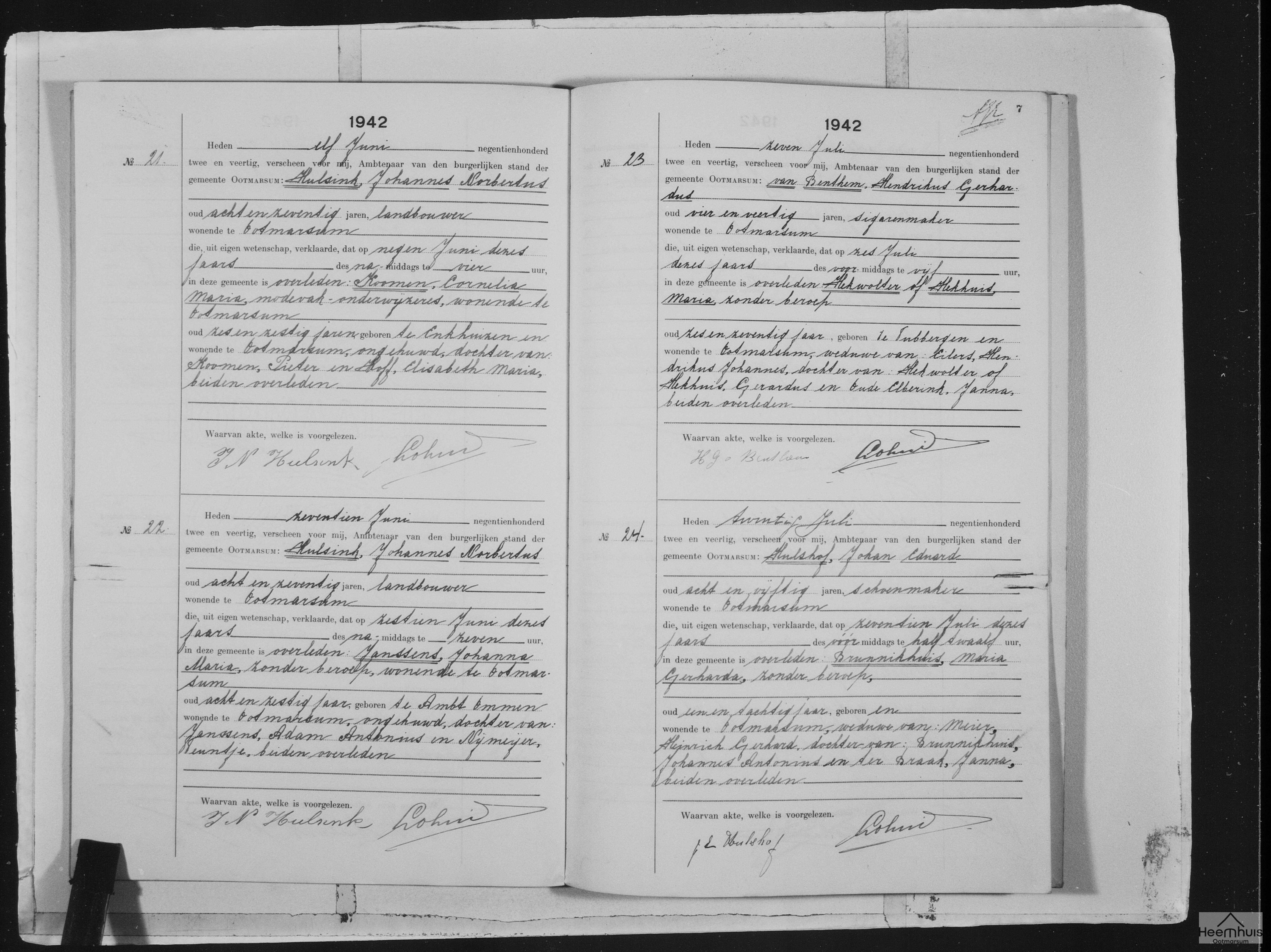 Overlijdensakte van Cornelia Maria Koomen