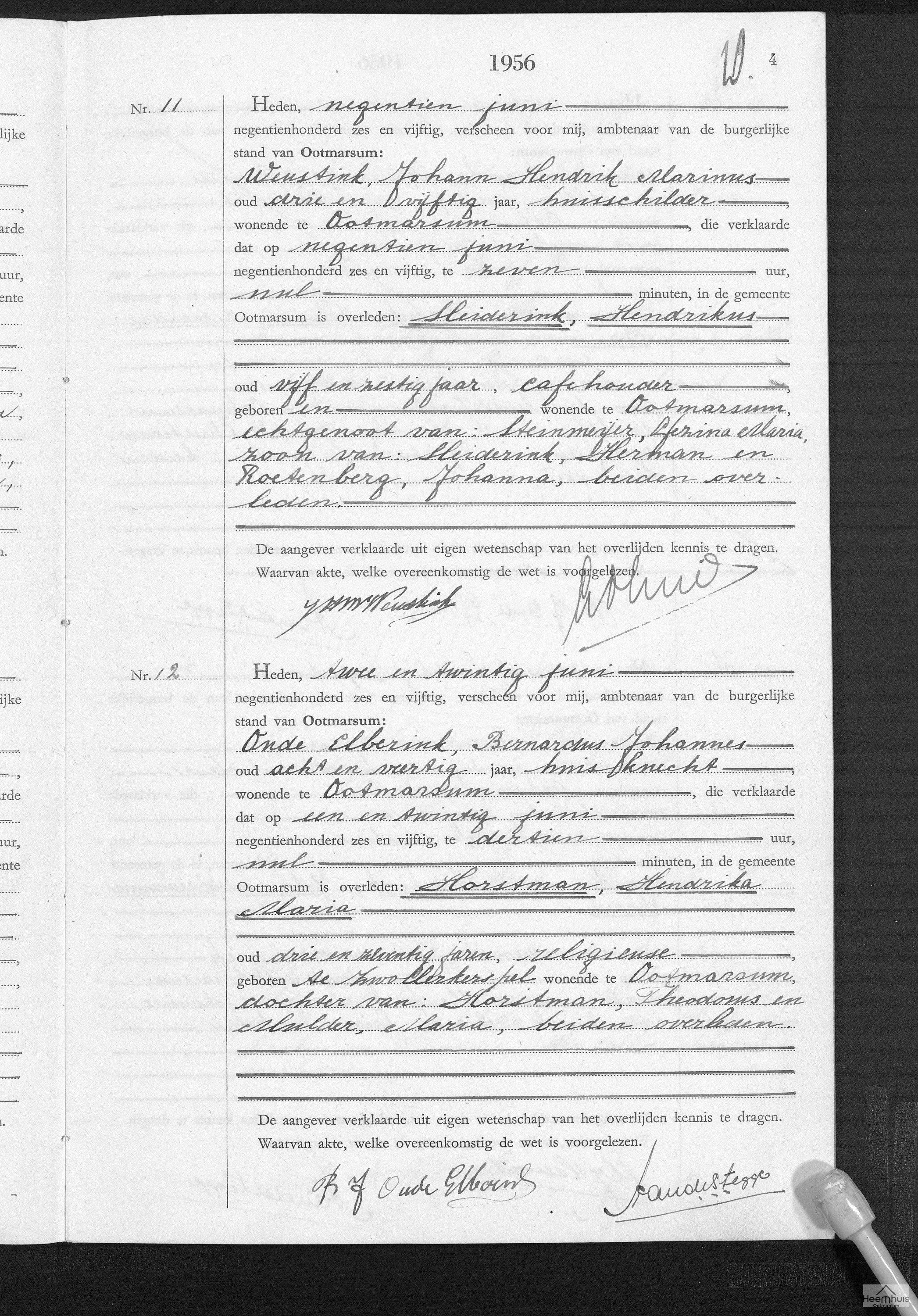 Overlijdensakte van Hendrika Maria Horstman