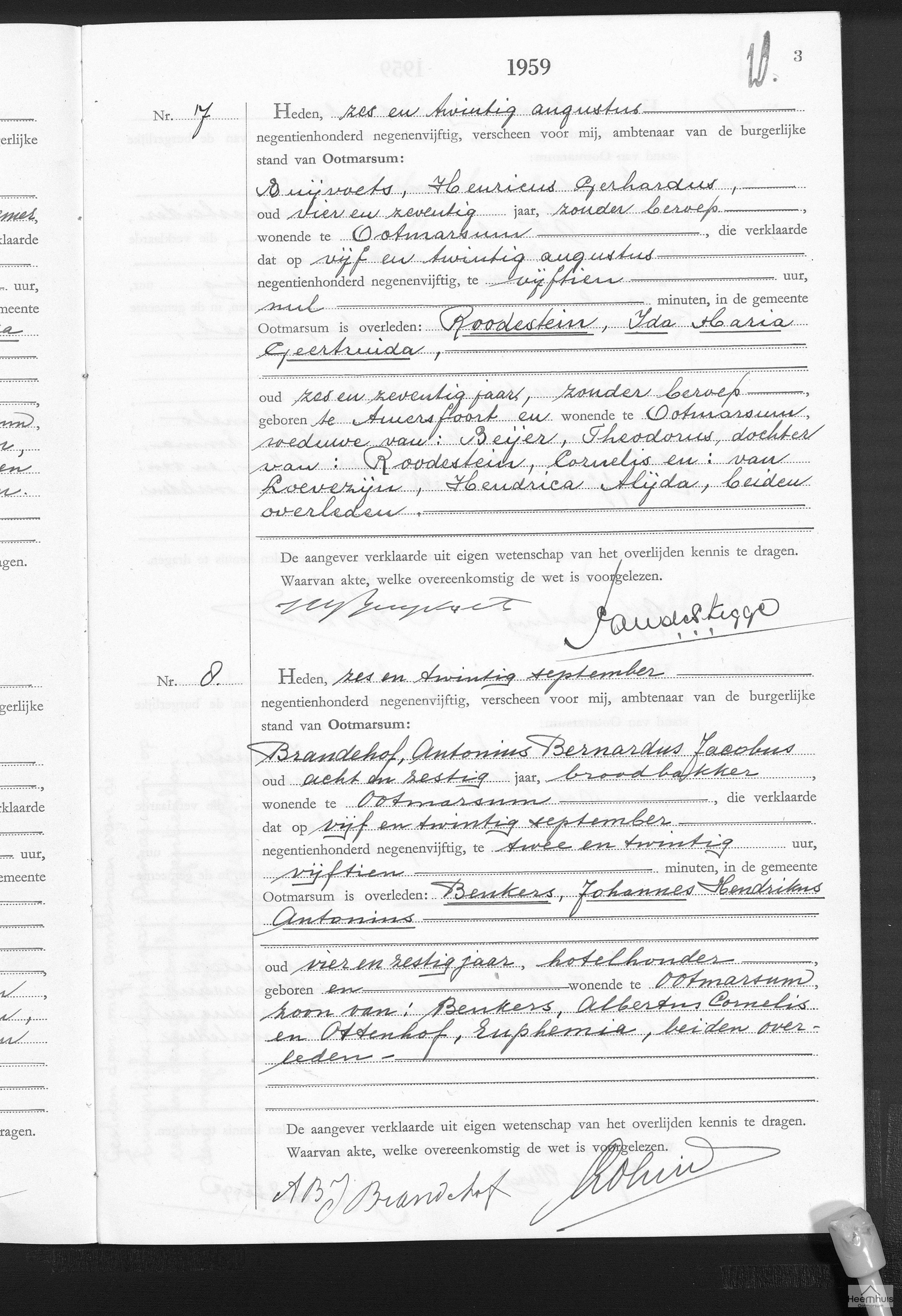 Overlijdensakte van Ida Maria Geertruida Roodestein