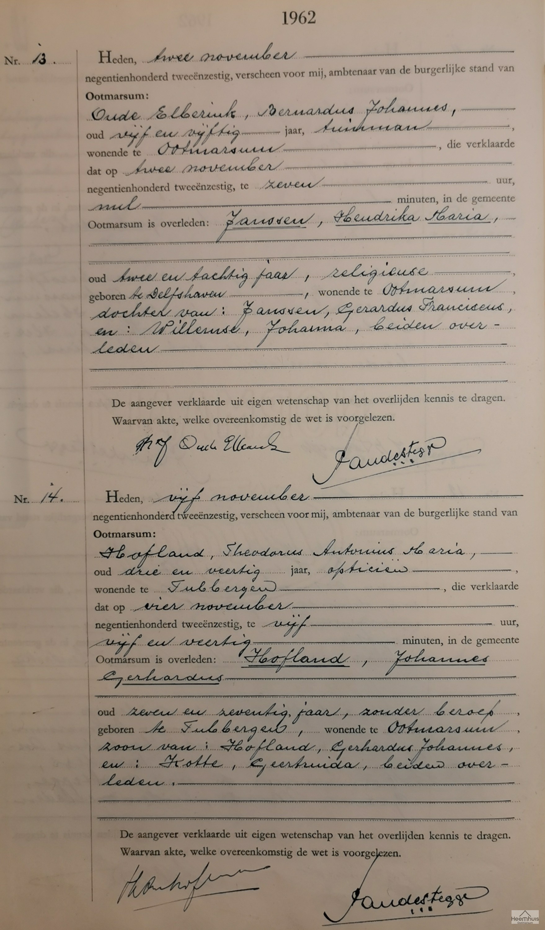 Overlijdensakte van Hendrika Maria Janssen