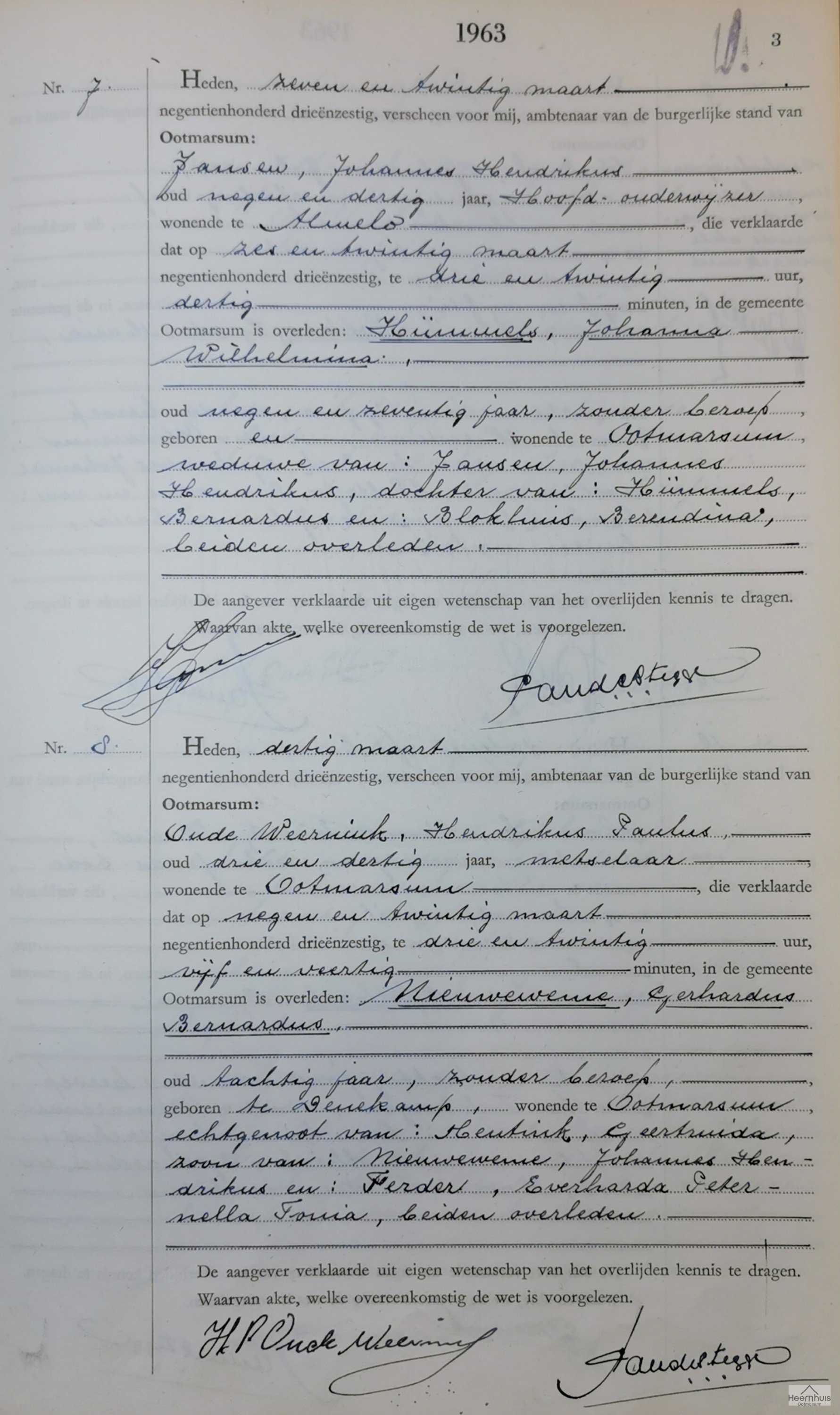 Overlijdensakte van Johanna Wilhelmina Hümmels