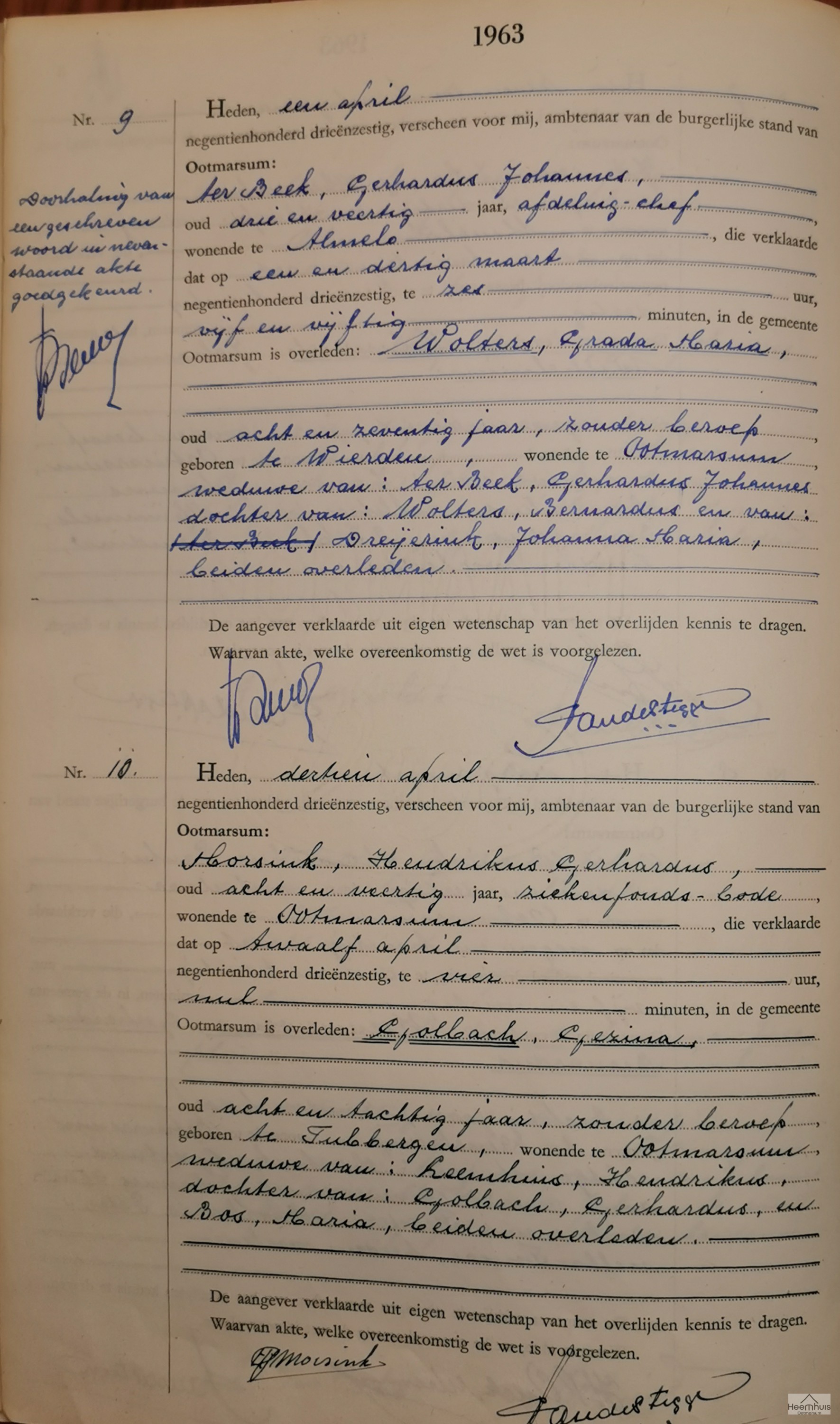 Overlijdensakte van Gezina Golbach