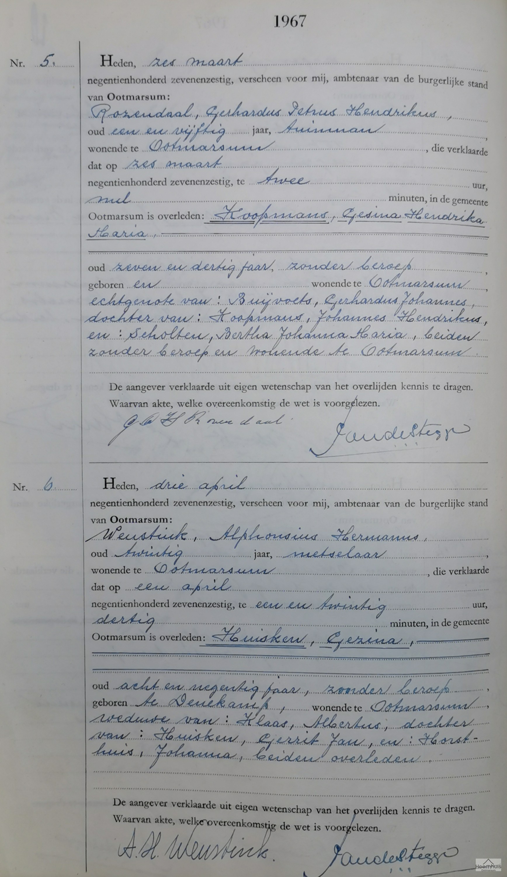 Overlijdensakte van Gesina Hendrika Maria Koopmans
