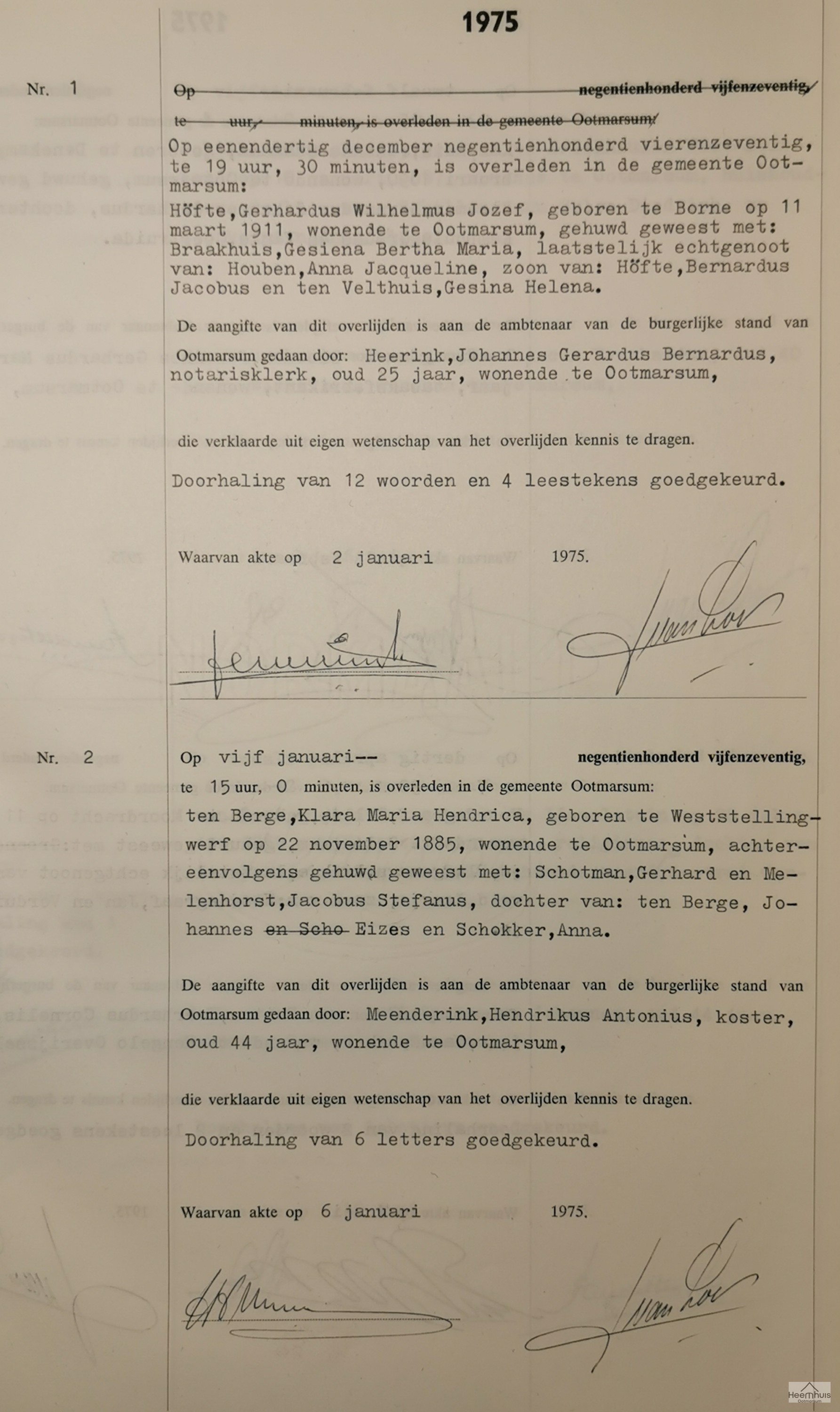 Overlijdensakte van Gerhardus Wilhelmus Jozef Höfte