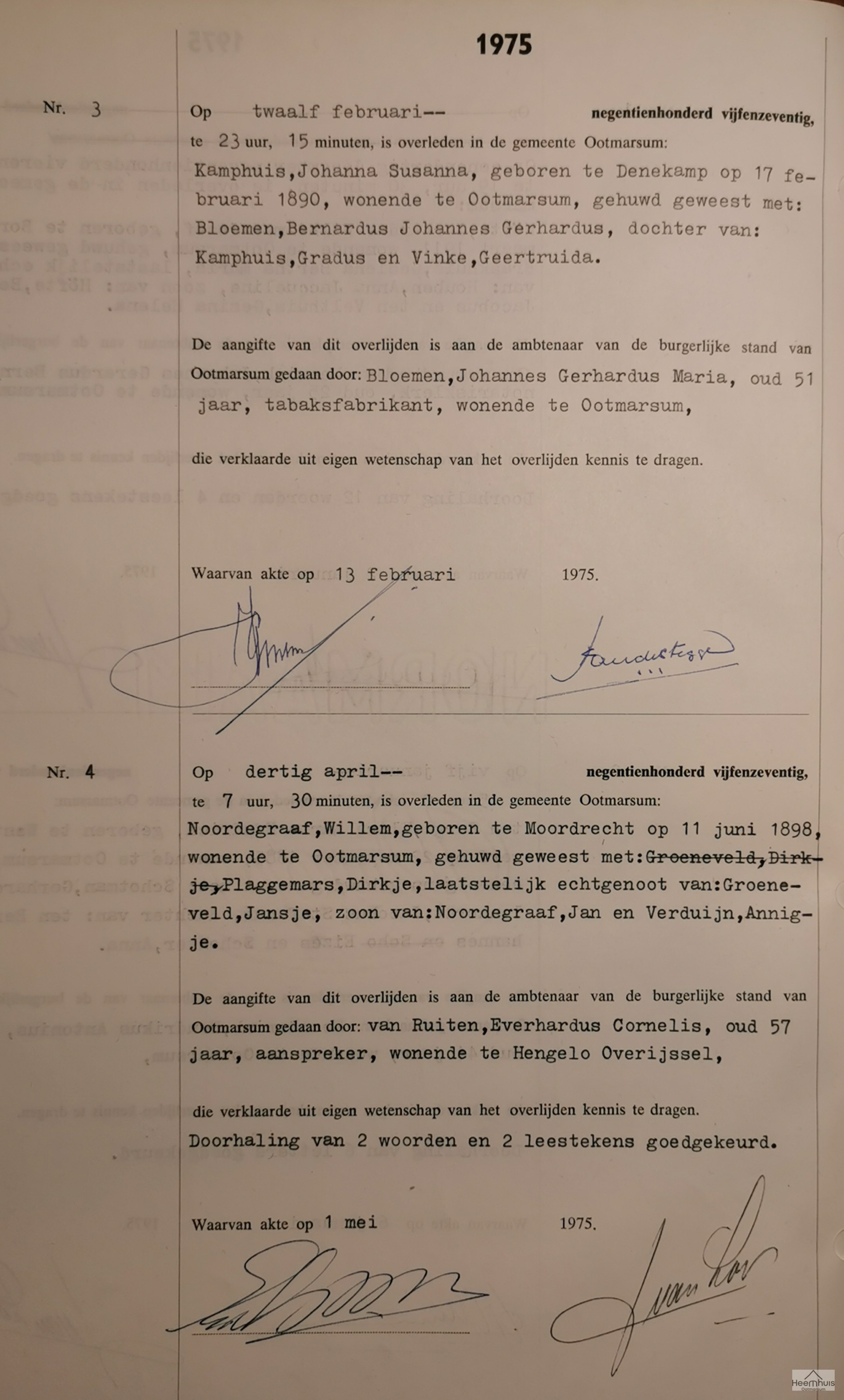 Overlijdensakte van Johanna Susanna Kamphuis