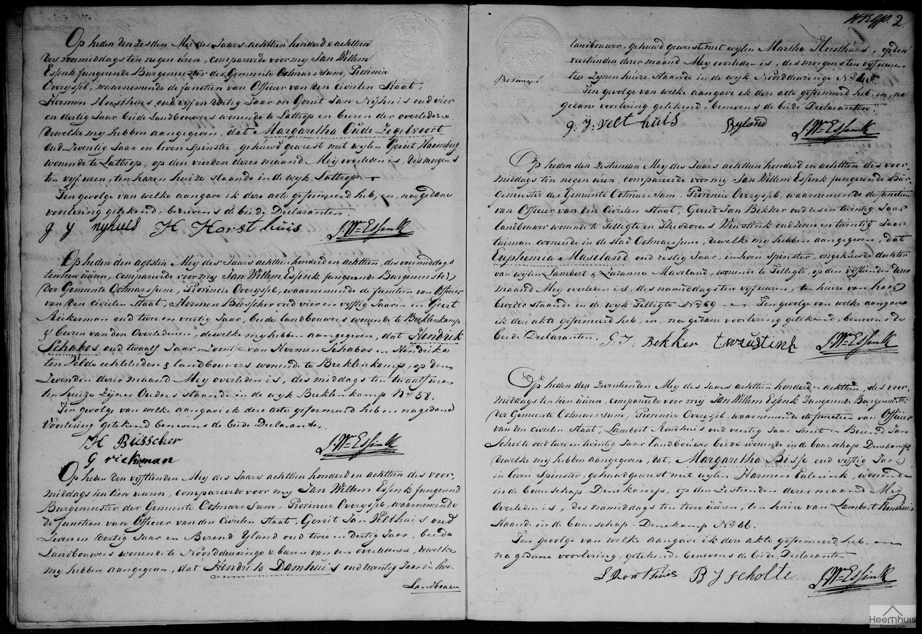 Overlijdensakte van Hendrik Damhuis