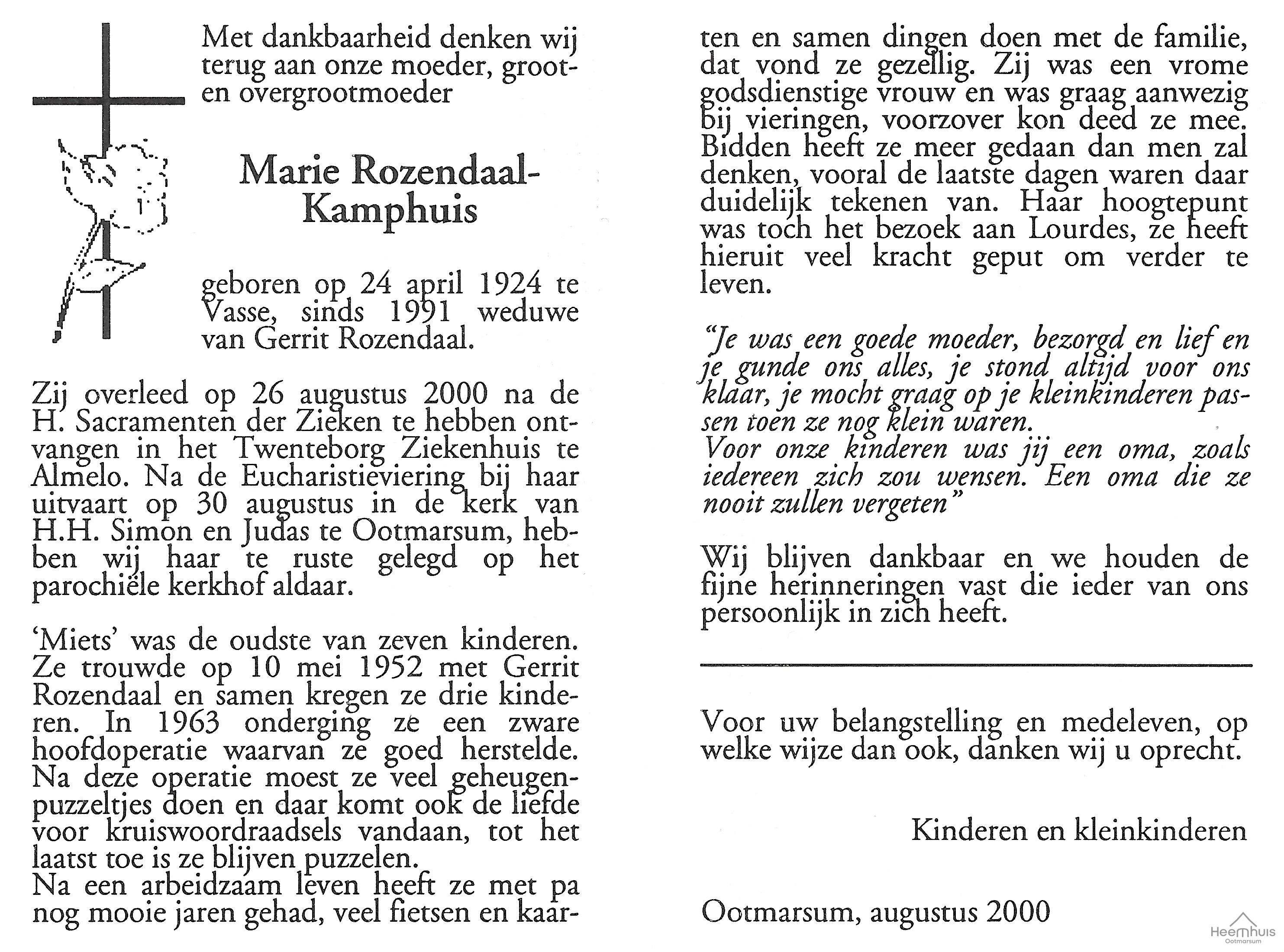 Bidprentje van Maria Gertruida Kamphuis